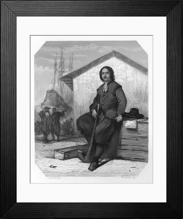 Framed Print : Tsar Peter I of Russia working on an East Indiaman, Amsterdam docks, Netherlands, 1697 (c1870). Artist: W Steelink Framed Print : Tsar Peter I of Russia working on an East Indiaman, Amsterdam docks, Netherlands, 1697 (c1870). Artist: W Steelink