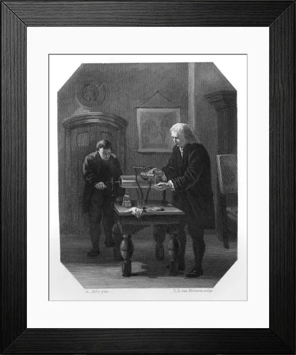 Framed Print : Pieter van Musschenbroek and Andreas Cunaeus, Dutch scientists, c1870. Artist: CL van Kesteren Framed Print : Pieter van Musschenbroek and Andreas Cunaeus, Dutch scientists, c1870. Artist: CL van Kesteren