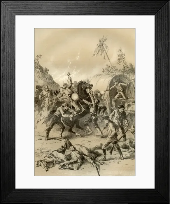 Framed Print : Gold escort attacked by bushrangers, Australia, 1879. Artist: McFarlane and Erskine Framed Print : Gold escort attacked by bushrangers, Australia, 1879. Artist: McFarlane and Erskine