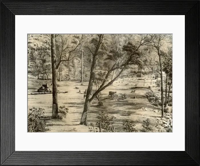 Framed Print : Free selectors hut, Australia, 1879. Artist: McFarlane and Erskine Framed Print : Free selectors hut, Australia, 1879. Artist: McFarlane and Erskine