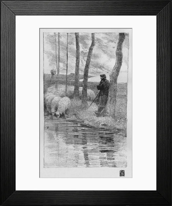 Framed Print : A shepherd with his flock by a river, 1899. Artist: Robert Hermann Sterl Framed Print : A shepherd with his flock by a river, 1899. Artist: Robert Hermann Sterl