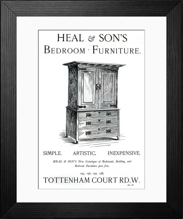 Framed Print : An advertisement for Heal and Sons bedroom furniture, 1898 Framed Print : An advertisement for Heal and Sons bedroom furniture, 1898