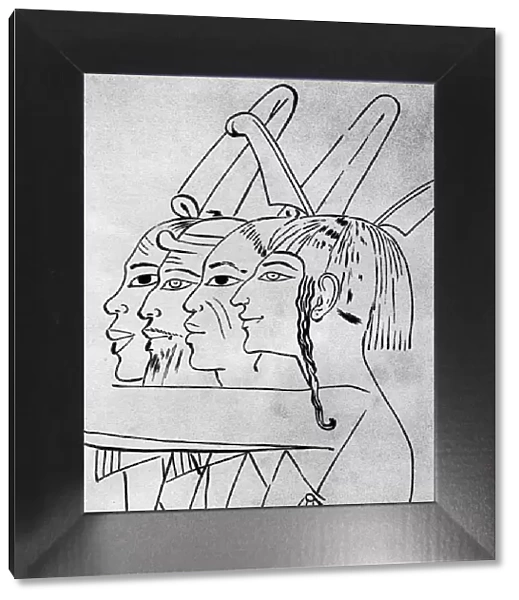 A sketch of African and Asian men from the tomb of King Seti I, Thebes, Egypt, 1936