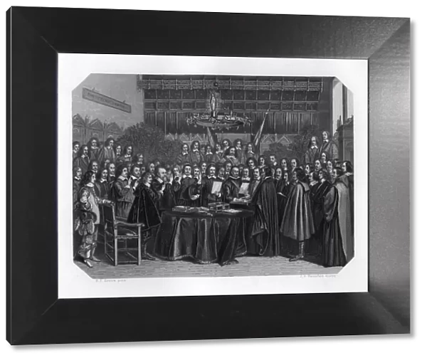 The swearing of the oath of ratification of the treaty of Munster, 1648 (c1870). Artist: JH Rennefeld