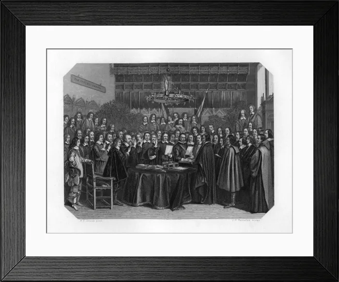 Framed Print : The swearing of the oath of ratification of the treaty of Munster, 1648 (c1870). Artist: JH Rennefeld Framed Print : The swearing of the oath of ratification of the treaty of Munster, 1648 (c1870). Artist: JH Rennefeld