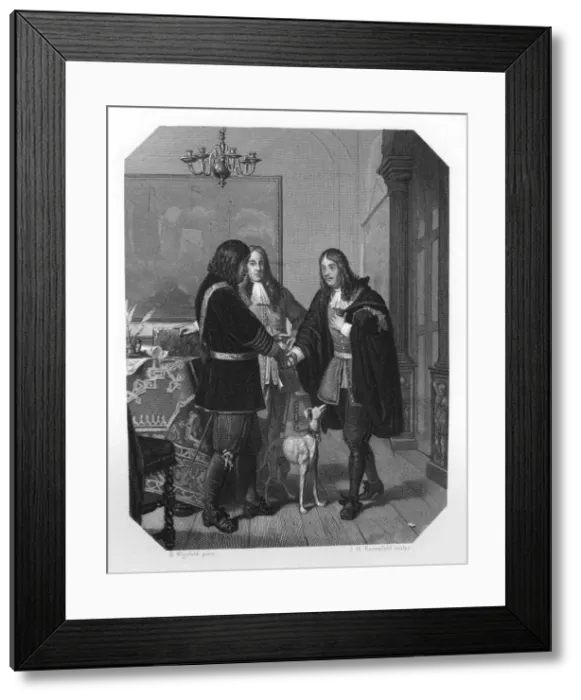 Framed Print : Handshake between Cornelis Tromp and Michiel de Ruyter, 17th century (c1870). Artist: JH Rennefeld Framed Print : Handshake between Cornelis Tromp and Michiel de Ruyter, 17th century (c1870). Artist: JH Rennefeld