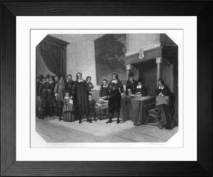 Framed Print : Reception the French Protestants in Amsterdam, late 17th century (c1870). Artist: H Sluyter Framed Print : Reception the French Protestants in Amsterdam, late 17th century (c1870). Artist: H Sluyter
