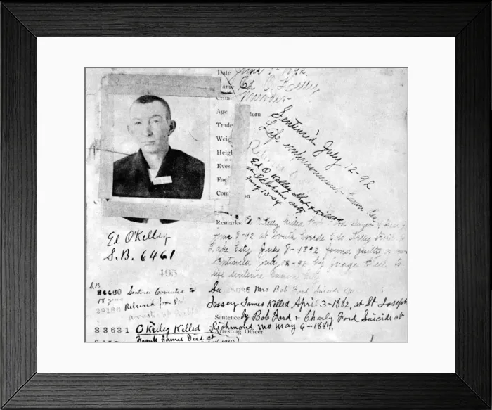 Framed Print : The blotter on the man who killed Robert Ford, c1892 (1954) Framed Print : The blotter on the man who killed Robert Ford, c1892 (1954)