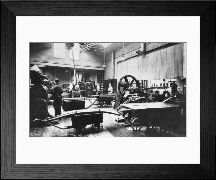 Framed Print : The Silver Rolling Room, the Royal Mint, Tower Hill, London, early 20th century Framed Print : The Silver Rolling Room, the Royal Mint, Tower Hill, London, early 20th century