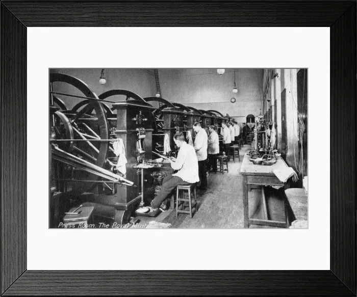 Framed Print : Press Room, the Royal Mint, Tower Hill, London, early 20th century Framed Print : Press Room, the Royal Mint, Tower Hill, London, early 20th century