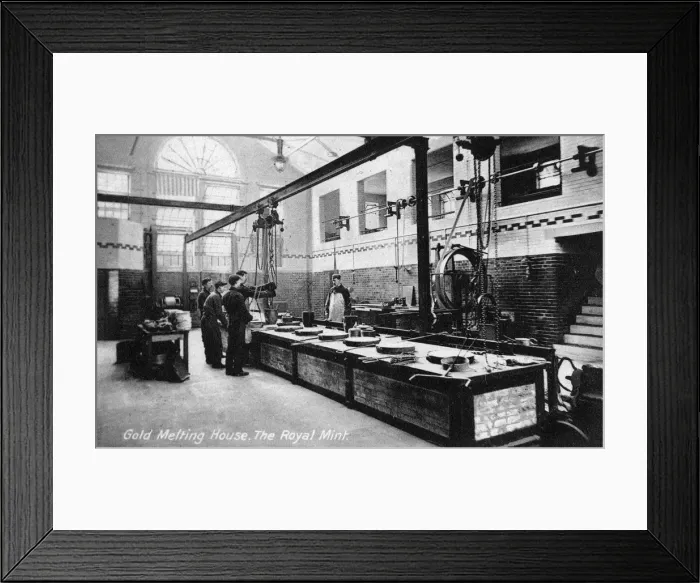 Framed Print : Gold Melting House, the Royal Mint, Tower Hill, London, early 20th century Framed Print : Gold Melting House, the Royal Mint, Tower Hill, London, early 20th century