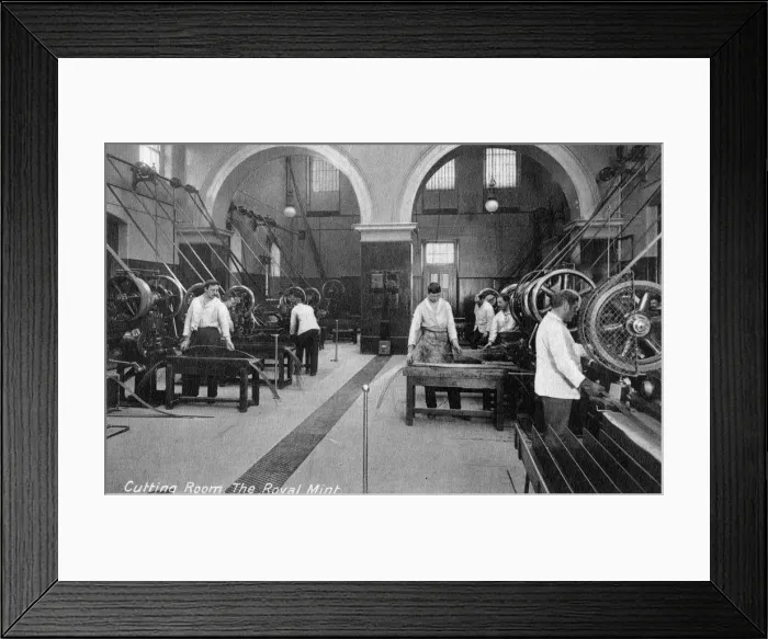 Framed Print : Cutting Room, the Royal Mint, Tower Hill, London, early 20th century Framed Print : Cutting Room, the Royal Mint, Tower Hill, London, early 20th century