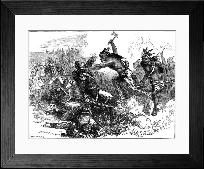 Framed Print : Attack of Indians at Fort Dearborn, Illinois, 1812 (c1880). Artist: Hooper Framed Print : Attack of Indians at Fort Dearborn, Illinois, 1812 (c1880). Artist: Hooper