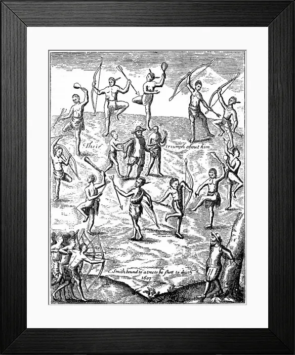 Framed Print : Captain John Smith taken prisoner by the Indians, Virgina, 1607 (c1880) Framed Print : Captain John Smith taken prisoner by the Indians, Virgina, 1607 (c1880)