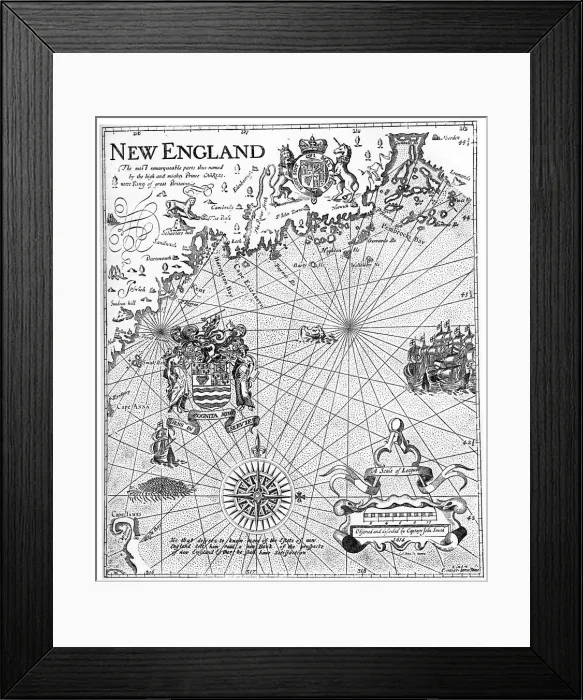 Framed Print : Part of Captain John Smiths map of New England, 17th century (c1880) Framed Print : Part of Captain John Smiths map of New England, 17th century (c1880)