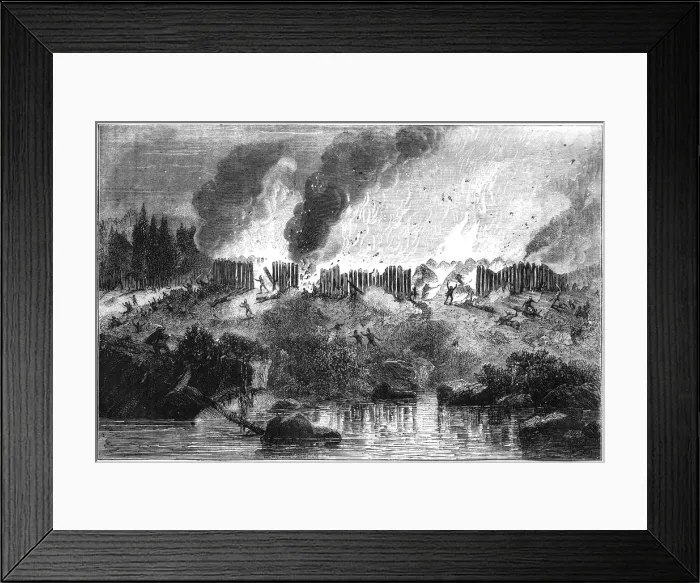 Framed Print : Attack on the Pequot Fort, 1637 (c1880) Framed Print : Attack on the Pequot Fort, 1637 (c1880)
