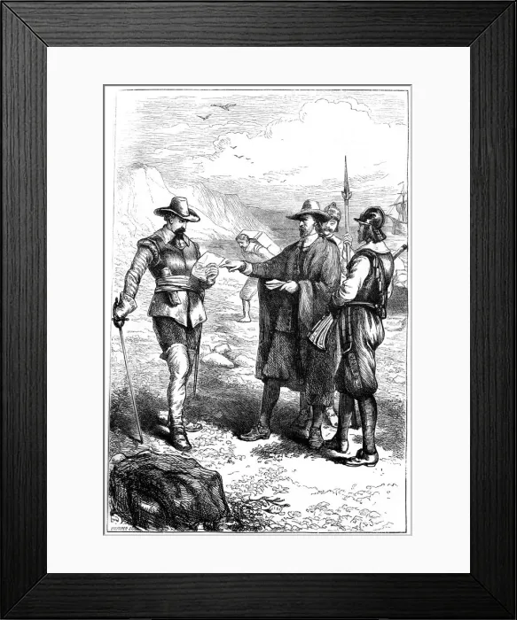 Framed Print : Samuel Gortons landing in America, c1636 (c1880). Artist: Whymper Framed Print : Samuel Gortons landing in America, c1636 (c1880). Artist: Whymper