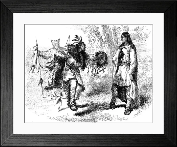 Framed Print : Converted Native Americanan and Powows, c17th century (c1880) Framed Print : Converted Native Americanan and Powows, c17th century (c1880)
