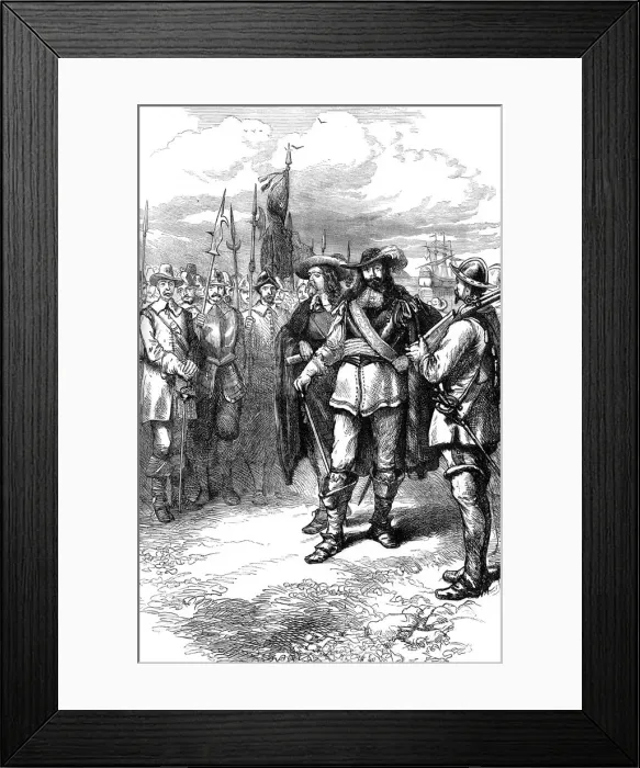Framed Print : Commissioners landing at Boston, 17th century (c1880) Framed Print : Commissioners landing at Boston, 17th century (c1880)
