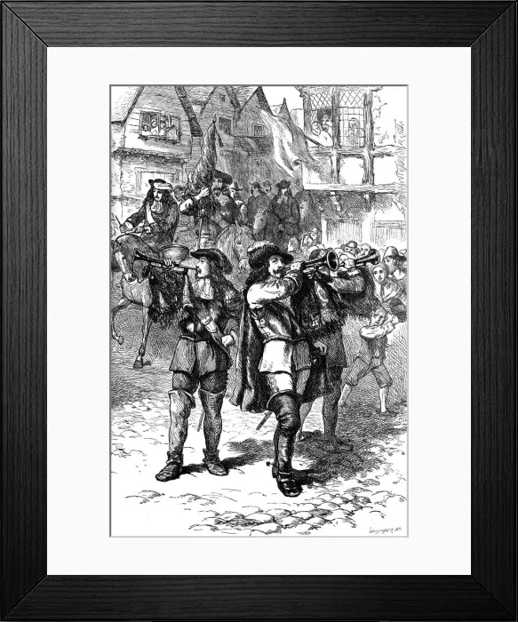 Framed Print : James II proclaimed at Boston, 1685 (c1880). Artist: Whymper Framed Print : James II proclaimed at Boston, 1685 (c1880). Artist: Whymper