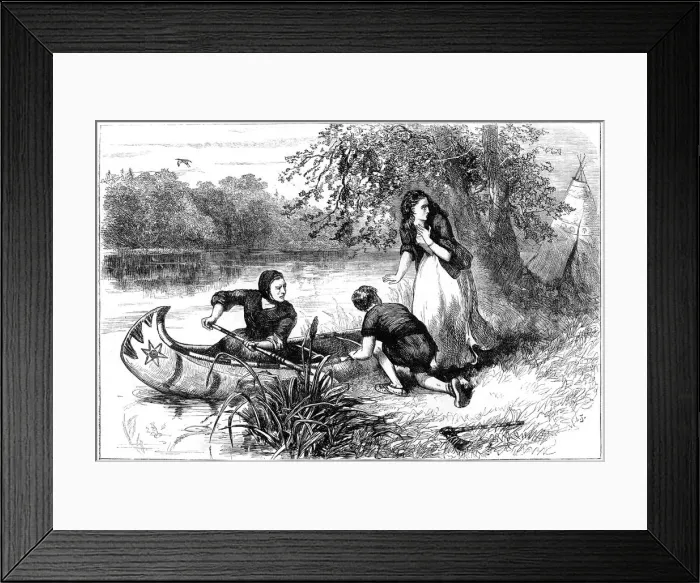 Framed Print : Mrs Dunstan escaping down the Merrimac, late 17th century(?) (c1880) Framed Print : Mrs Dunstan escaping down the Merrimac, late 17th century(?) (c1880)