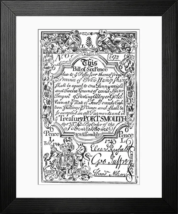 Framed Print : New England paper money, 1743 (c1880) Framed Print : New England paper money, 1743 (c1880)