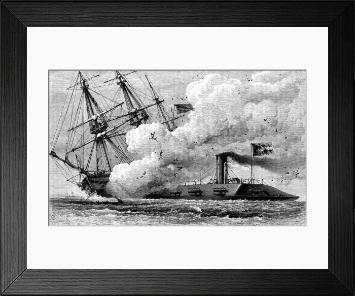 Framed Print : The Confederate ironclad Merrimac sinking the USS Cumberland, 1862 (c1880) Framed Print : The Confederate ironclad Merrimac sinking the USS Cumberland, 1862 (c1880)