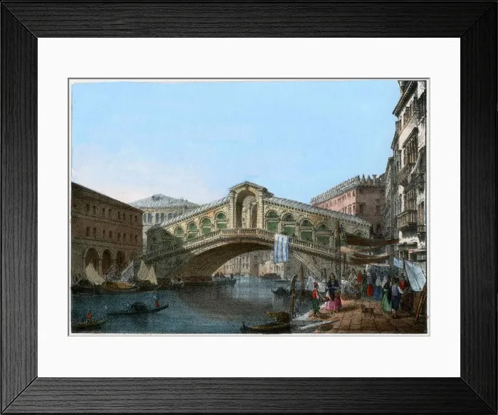 Framed Print : Rialto Bridge, Venice, Italy, 19th century(?). Artist: Kirchmayn Framed Print : Rialto Bridge, Venice, Italy, 19th century(?). Artist: Kirchmayn