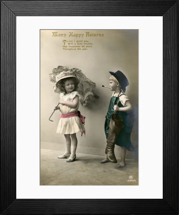 Framed Print : Many Happy Returns, birthday card, c1900-1929(?) Framed Print : Many Happy Returns, birthday card, c1900-1929(?)
