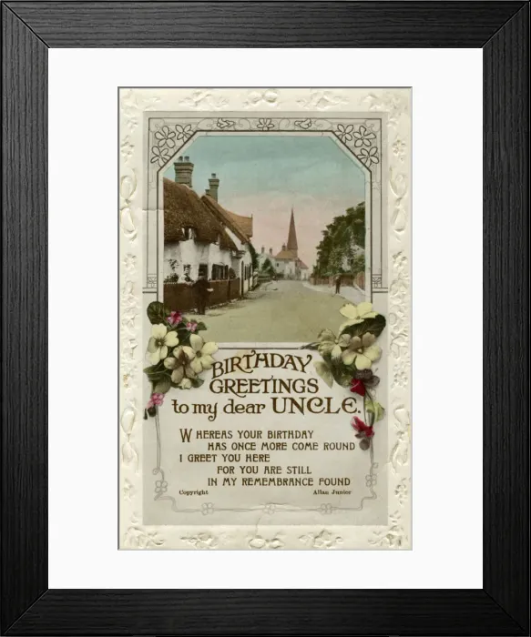 Framed Print : Birthday Greetings to My Dear Uncle, birthday card, c1940. Artist: Valentine Framed Print : Birthday Greetings to My Dear Uncle, birthday card, c1940. Artist: Valentine