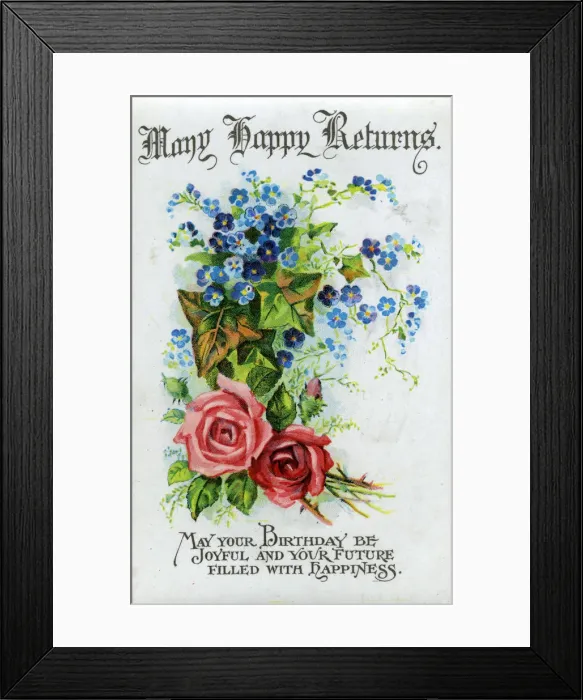 Framed Print : Many Happy Returns, birthday card, c1921 Framed Print : Many Happy Returns, birthday card, c1921