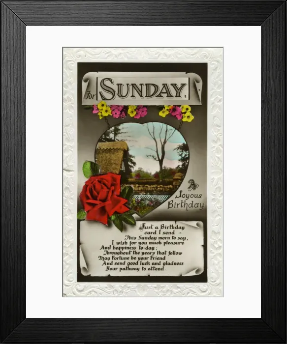 Framed Print : For Sunday, birthday card, c1935 Framed Print : For Sunday, birthday card, c1935