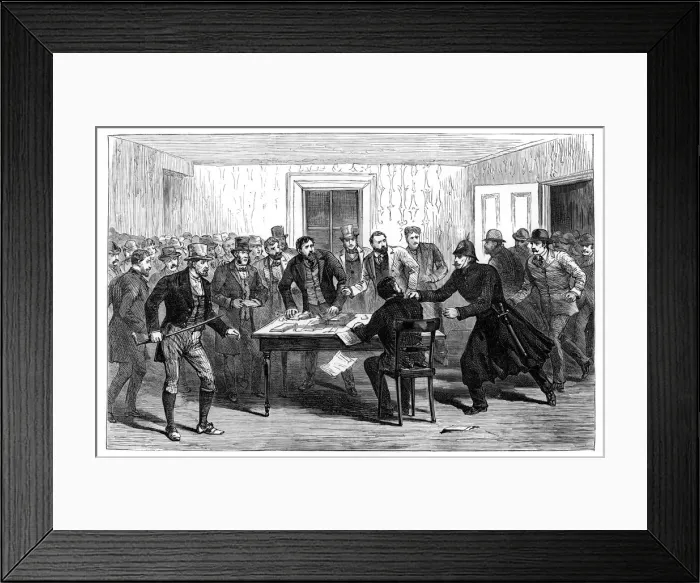Framed Print : Police raid on the National Rent Offices at Loughrea, Ireland, 1887 Framed Print : Police raid on the National Rent Offices at Loughrea, Ireland, 1887