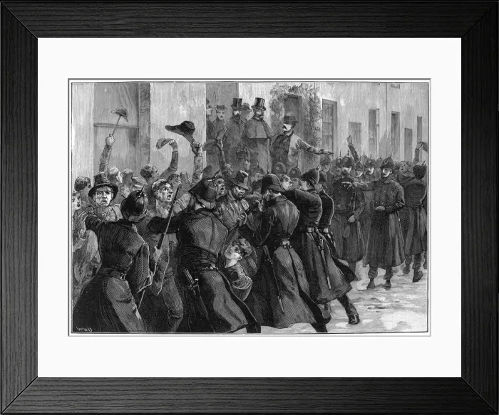 Framed Print : Outside the National Rent Office after the arrest of O Brien and Dillon, Loughrea, Ireland, 1887 Framed Print : Outside the National Rent Office after the arrest of O Brien and Dillon, Loughrea, Ireland, 1887