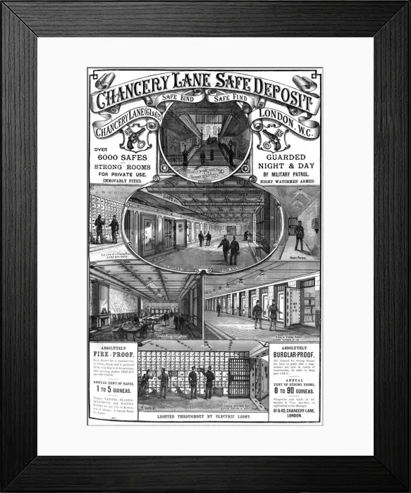 Framed Print : Advert for Chancery Lane Safe Deposit, London, 1887