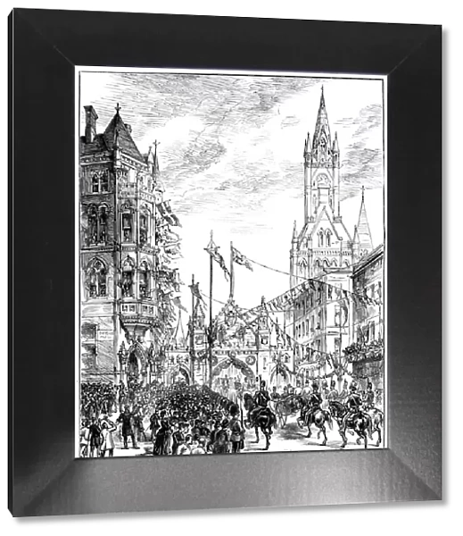 Procession approaching the Town Hall, Manchester, 1887