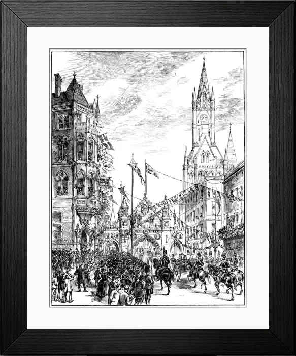 Framed Print : Procession approaching the Town Hall, Manchester, 1887 Framed Print : Procession approaching the Town Hall, Manchester, 1887