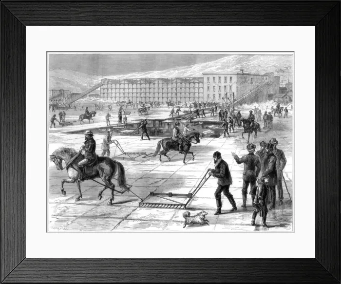 Framed Print : Cutting and storing ice on the Hudson River, New York, USA, 1875 Framed Print : Cutting and storing ice on the Hudson River, New York, USA, 1875