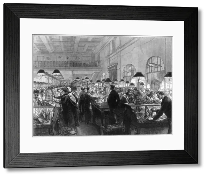 Framed Print : Stamping and sorting office, General Post Office, London, 1875 Framed Print : Stamping and sorting office, General Post Office, London, 1875