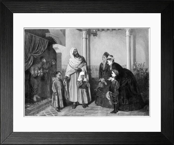 Framed Print : The Presentation, English Ladies Visiting a Moors House, 1875. Artist: John Bagnold Burgess Framed Print : The Presentation, English Ladies Visiting a Moors House, 1875. Artist: John Bagnold Burgess