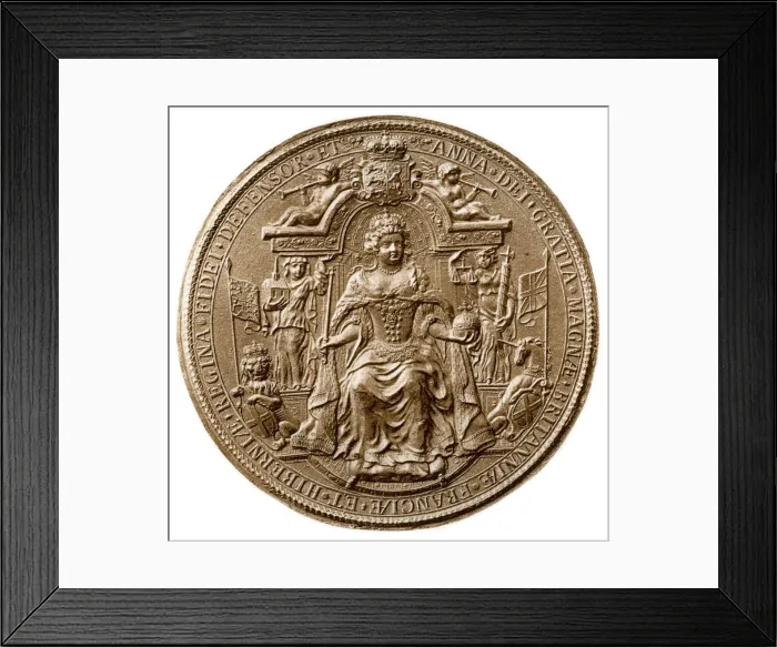 Framed Print : Third Great Seal of Queen Anne, obverse, 1702-1714 (1906) Framed Print : Third Great Seal of Queen Anne, obverse, 1702-1714 (1906)