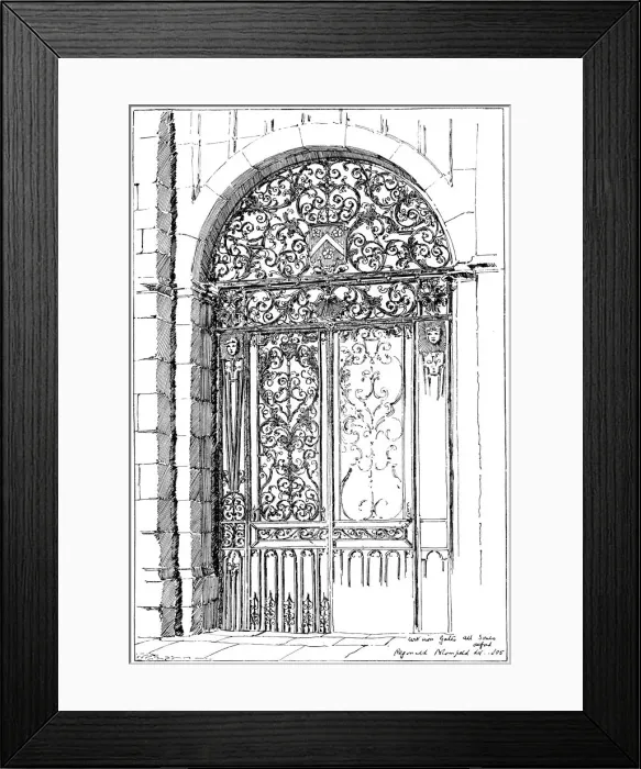 Framed Print : Iron Gates All Souls, Oxford, 1899 Framed Print : Iron Gates All Souls, Oxford, 1899
