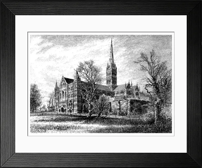 Framed Print : Salisbury Cathedral, from the South West, 1895 Framed Print : Salisbury Cathedral, from the South West, 1895