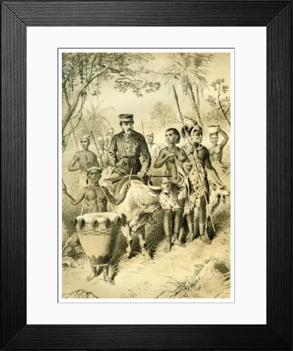 Framed Print : Livingstone Weak from Fever Escorted to Shintes Town, c1854 (1883) Framed Print : Livingstone Weak from Fever Escorted to Shintes Town, c1854 (1883)