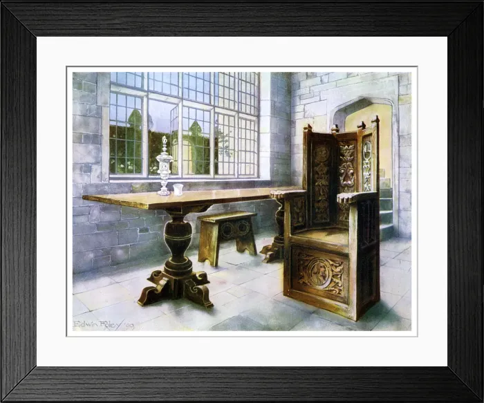 Framed Print : Oak trestle table and Mine Hosts chair, 1910. Artist: Edwin Foley Framed Print : Oak trestle table and Mine Hosts chair, 1910. Artist: Edwin Foley