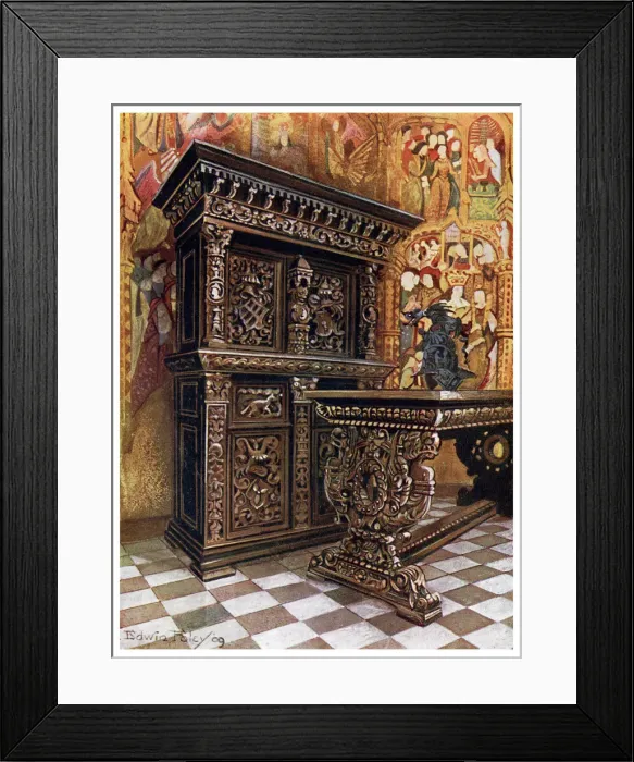 Framed Print : Carved oak armoire, 1910. Artist: Edwin Foley Framed Print : Carved oak armoire, 1910. Artist: Edwin Foley