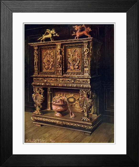 Framed Print : Carved Bourgouignon credence, 1910. Artist: Edwin Foley Framed Print : Carved Bourgouignon credence, 1910. Artist: Edwin Foley