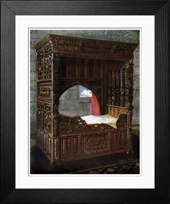 Framed Print : Carved oak bedstead of Jeanne d Albret, 1910. Artist: Edwin Foley Framed Print : Carved oak bedstead of Jeanne d Albret, 1910. Artist: Edwin Foley