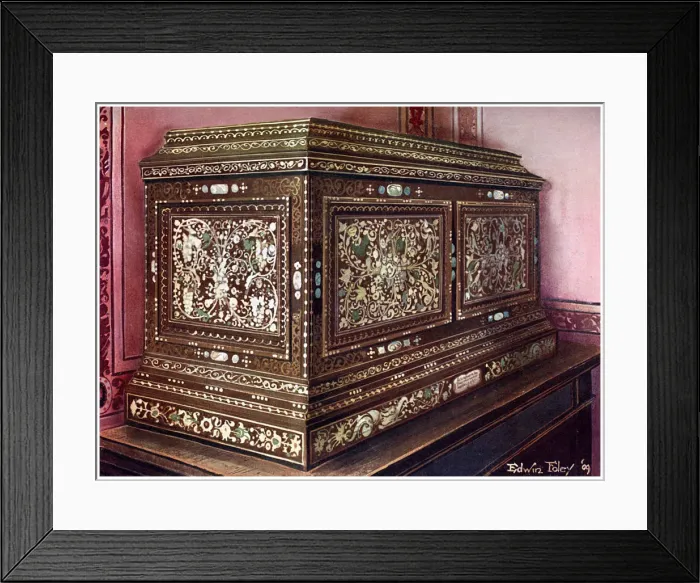 Framed Print : Inlaid jewel casket of walnut wood with panelled front, sides and top, 1910. Artist: Edwin Foley Framed Print : Inlaid jewel casket of walnut wood with panelled front, sides and top, 1910. Artist: Edwin Foley