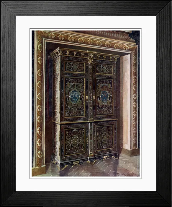 Framed Print : Armoire in ebony with inlays of engraved brass and white metal, 1910. Artist: Edwin Foley Framed Print : Armoire in ebony with inlays of engraved brass and white metal, 1910. Artist: Edwin Foley